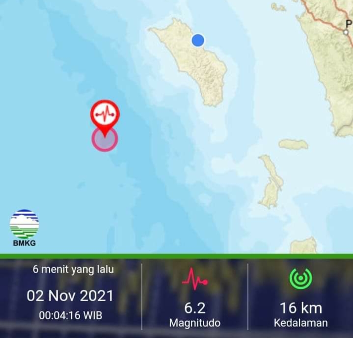 Gempa Bumi Tektonik M6,2 Mengguncang Kepulauan Nias & Mentawai