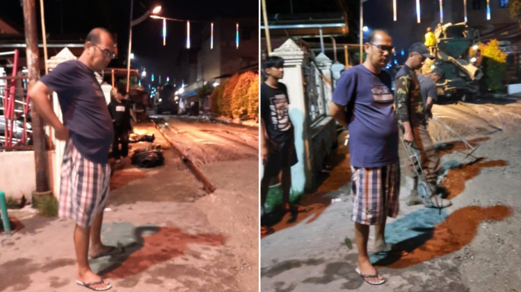 Bercelana Ponggol Tengah Malam, Antonius Tumanggor Pantau Proyek Pengerjaan Jalan Karya Mesjid