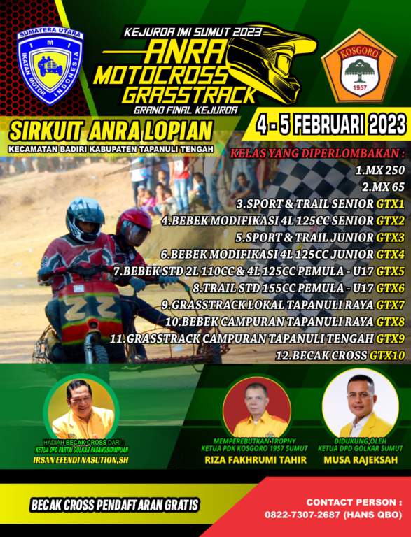 Pembalap Dari 4 Provinsi Ikuti Grand Final Kejurda IMI di Tapteng. Ada Crosser Cilik dan Cross Becak