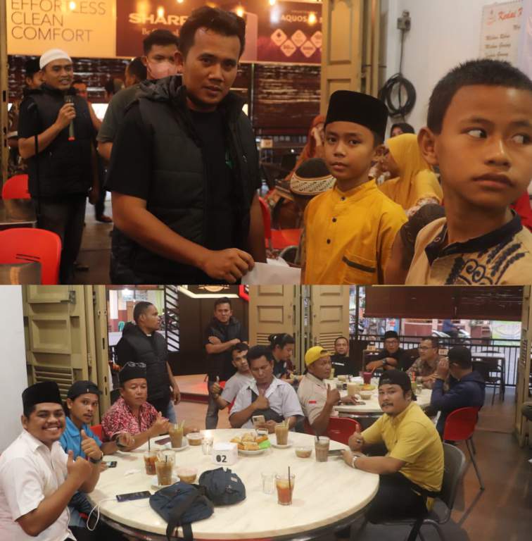 Koordinator Jurnalis Peduli Lingkungan Sibolga - Tapteng, Sukriadi Tanjung saat diabadikan bareng anak yatim.