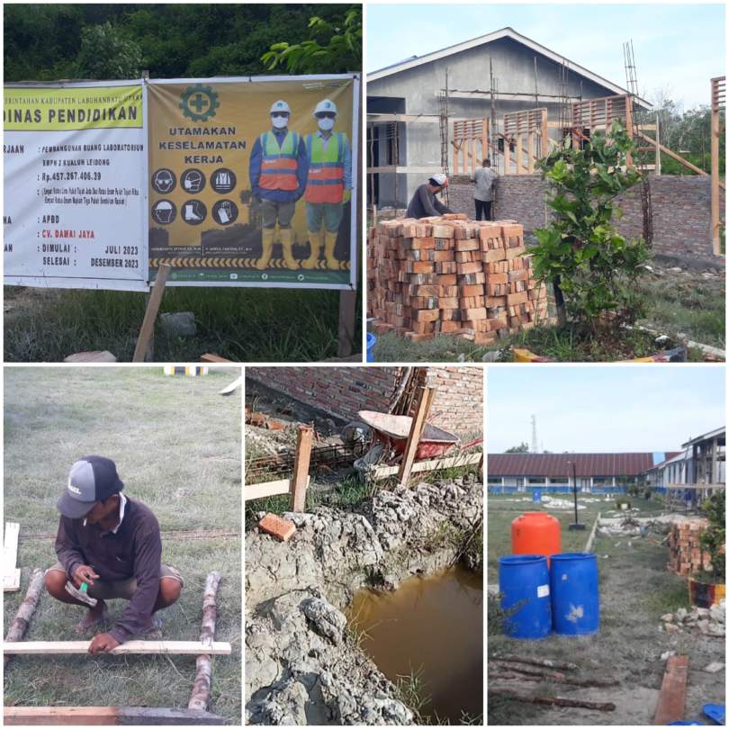 Diduga Menggunakan Air Asin Proyek Pembangunan Ruang Laboratorium SMPN 2 Kualuh Leidong & Abaikan K3