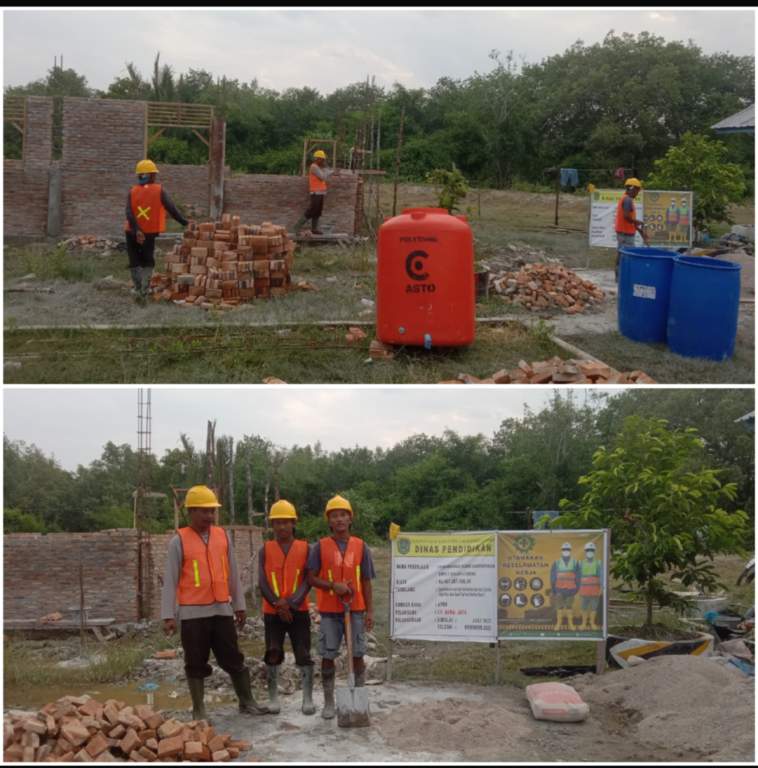Pengerjaan Proyek Pembangunan Ruang Laboratorium SMPN 2 Kualuh Leidong Labura Sudah Gunakan Air Bersih & K3