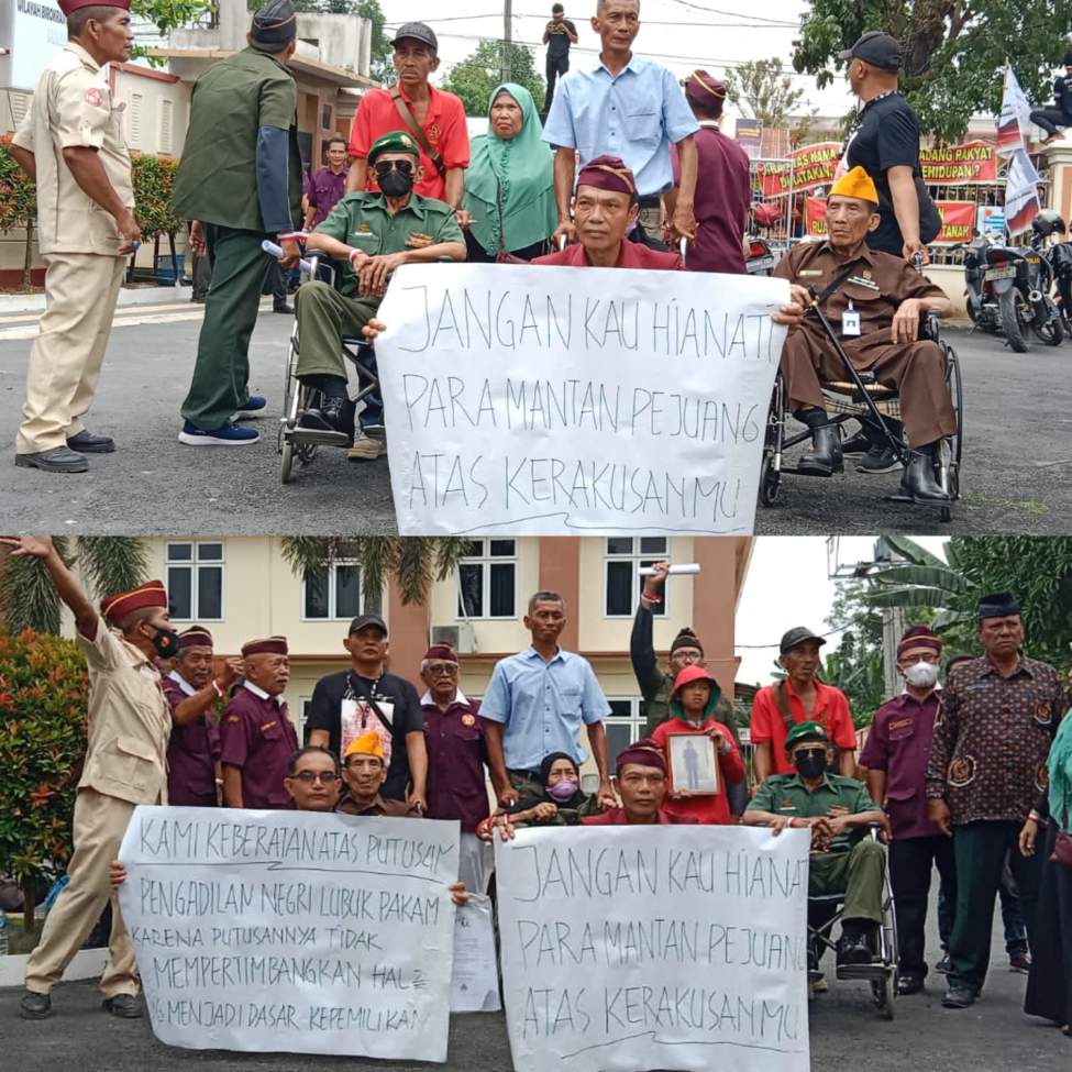 Bekursi Roda, Veteran dan Purnawirawan ABRI Demo PN Lubuk Pakam Tolak Eksekusi