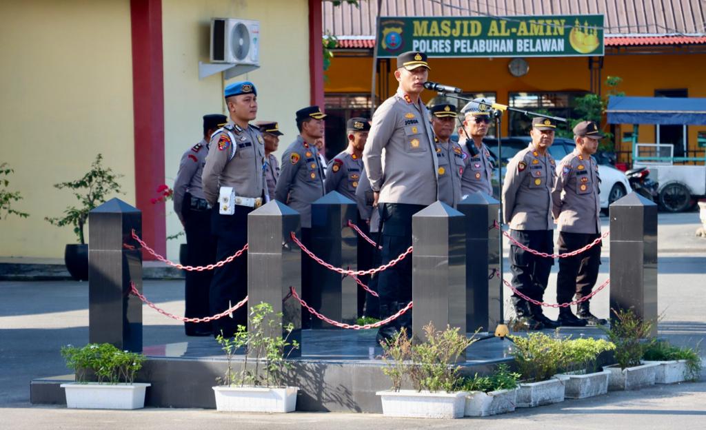 Kapolres Belawan Pimpin Apel  Jam Dan Sambut Siswa Latihan Kerja SPN Hinai Polda Sumut