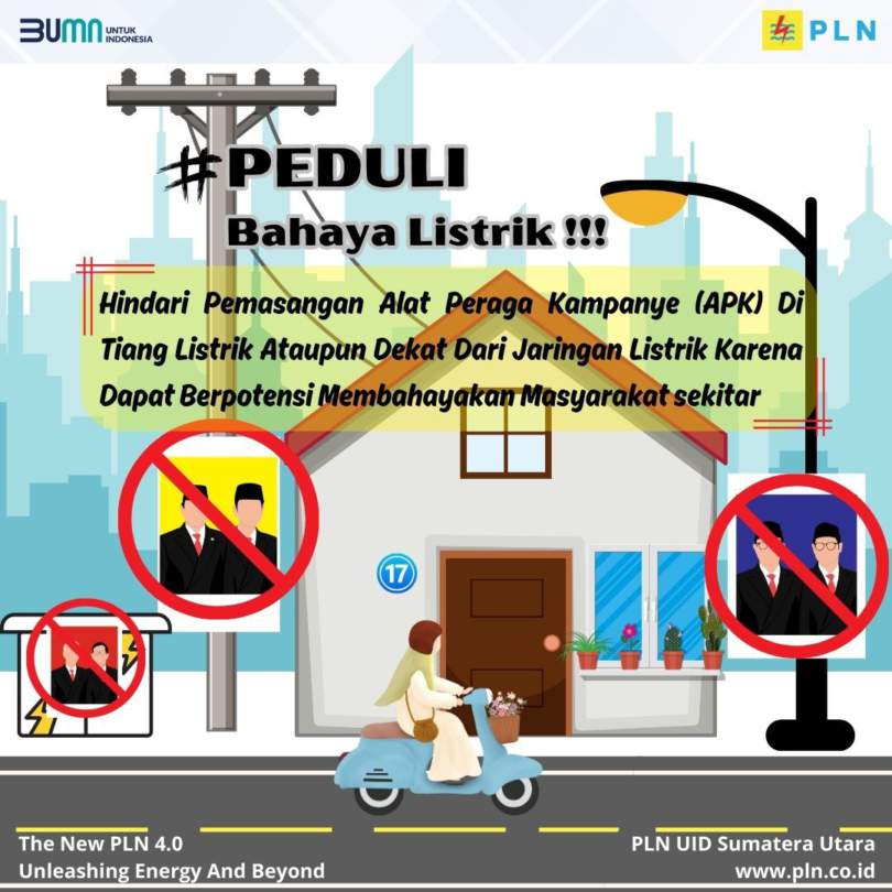 PLN UID Sumut Imbau Jarak Aman Pemasangan Alat Peraga Kampanye