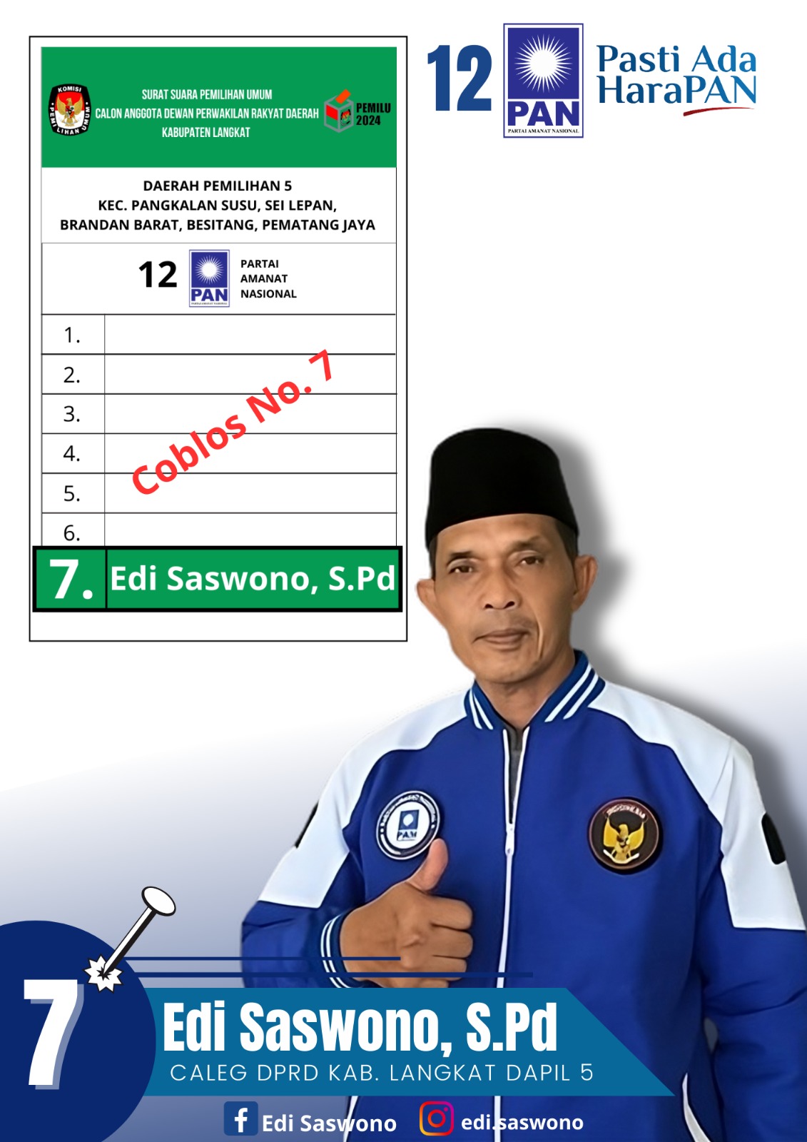 Edi Saswono Spd Bacaleg DPRD Langkat Dapil 5 Bertekad Meningkatkan Kependidikan & Kesejahteraan Masyarakat