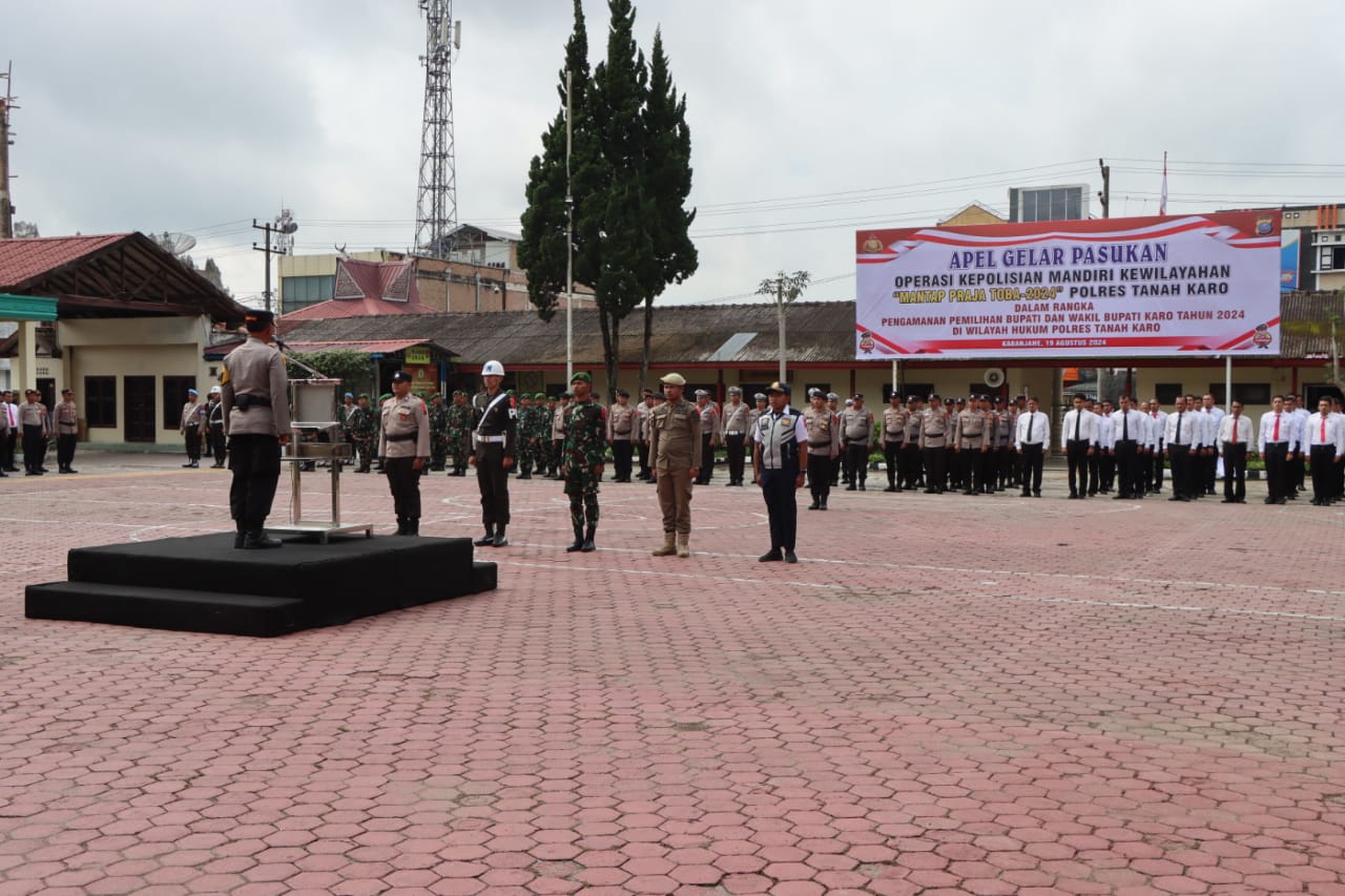 Polres Tanah Karo Laksanakan Apel Gelar Pasukan Ops Mantap Praja Toba 2024