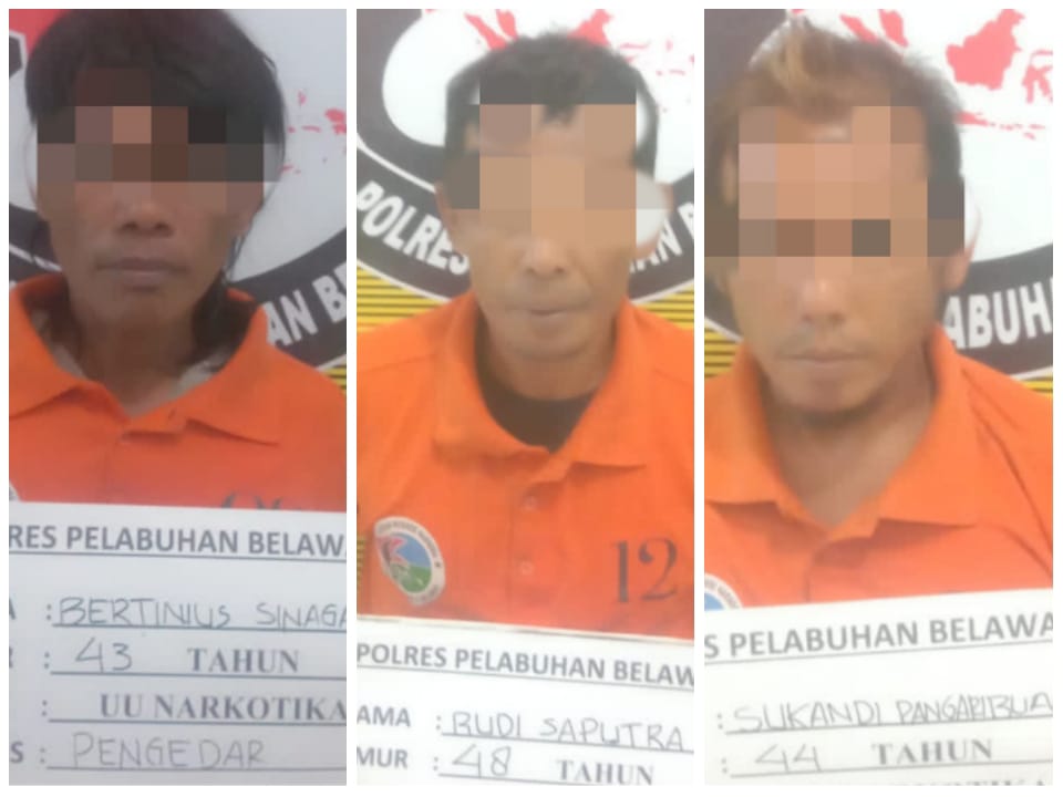 Sat Narkoba Polres Pelabuhan Belawan GKN di Komplek Uka Terjun Tiga Pengedar Diangkut