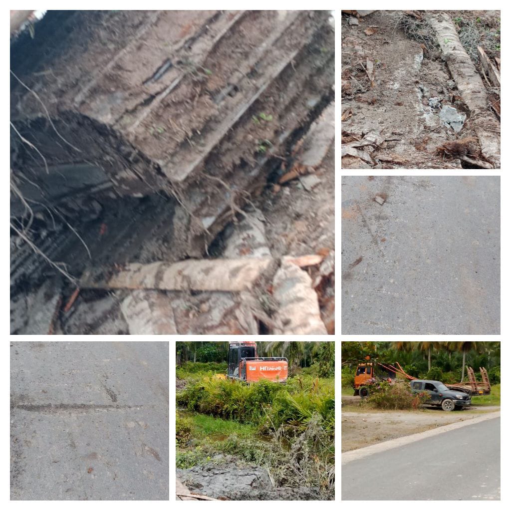 Excavator Diduga Milik Anggota DPRD Labura Berinisial SM Rusak Jalan Desa Pangkalan Lunang