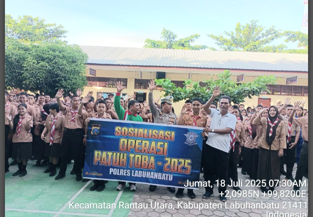 Satlantas Polres Labuhanbatu Melaksanakan Penyuluhan Ops Patuh Toba 2025 di SMA Negeri 2 Rantau Utara