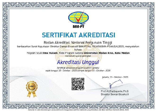 Program Studi Ilmu Hukum, Fakultas Hukum dengan meraih Akreditasi Unggul dari Badan Akreditasi Nasional Perguruan Tinggi (BAN-PT).