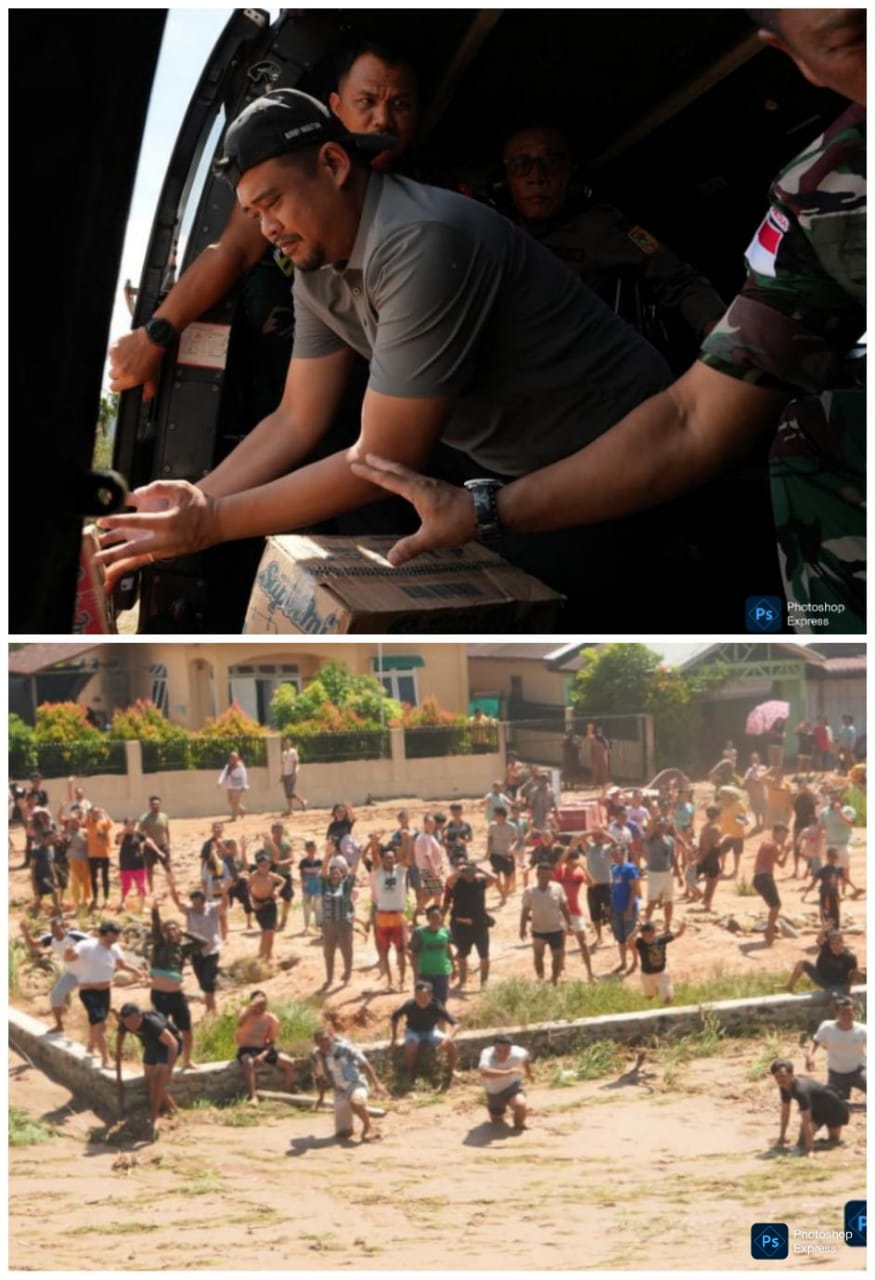 Bobby Nasution serahkan bantuan logistik ke korban banjir yang berada di daerah terisolasi di Tapteng. (Kominfo Sumut Dok)