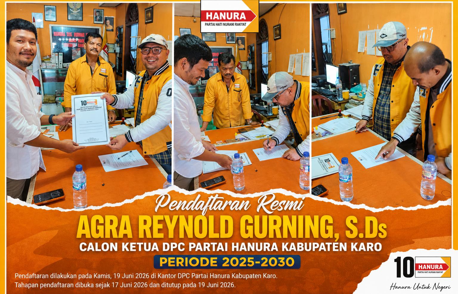 Agra Reynold Gurning Satu-Satunya Pendaftar Ketua Hanura Karo
