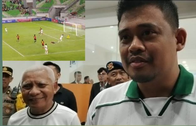 Gubernur Sumut Bobby Nasution bersama Wagub Sumut Surya usai menyaksikan pertandingan Timnas Indonesia U-19 melawan Timor Leste, Kamis (5/6/2026) malam.