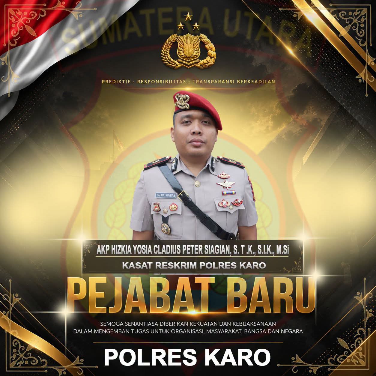 Selamat! AKP Hizkia Yosla Cladius Peter Siagian Resmi Jabat Kasat Reskrim Polres Karo