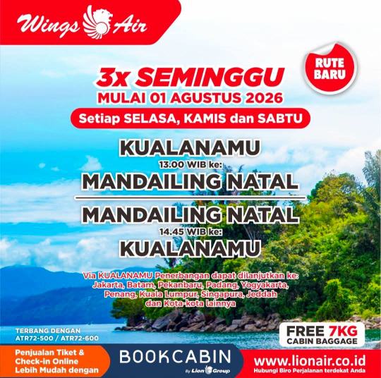 Per 1 Agustus 2026, Wings Air Terbang 3 Kali Sepekan dari Bandara AH Nasution