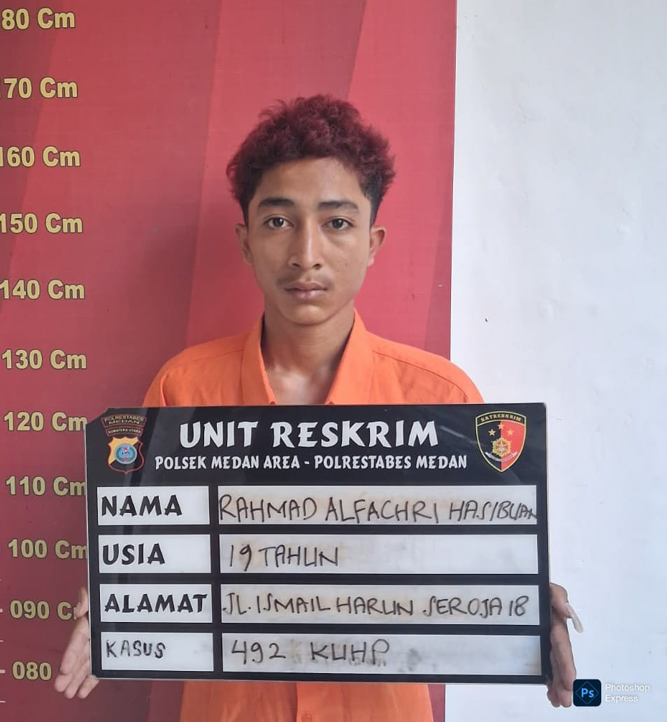 Tersangka penipuan dan penggelapan ditahan di Polsek Medan Area. (Ist)
