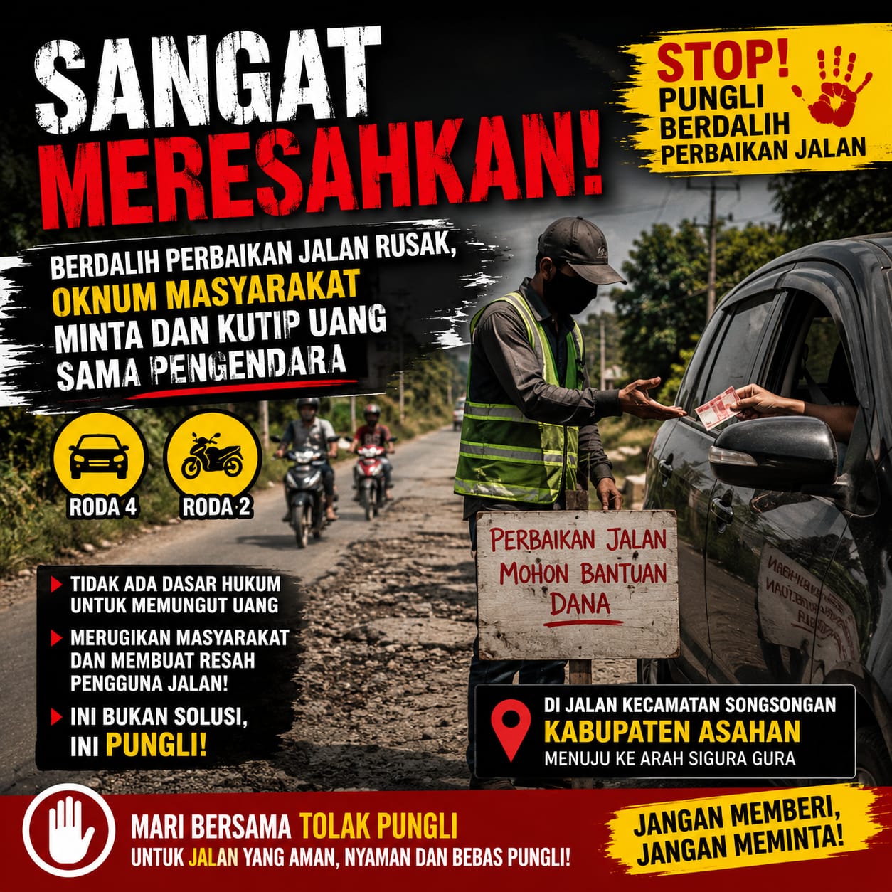 Pungli Berkedok Perbaikan Jalan Resahkan  Pengguna Jalan