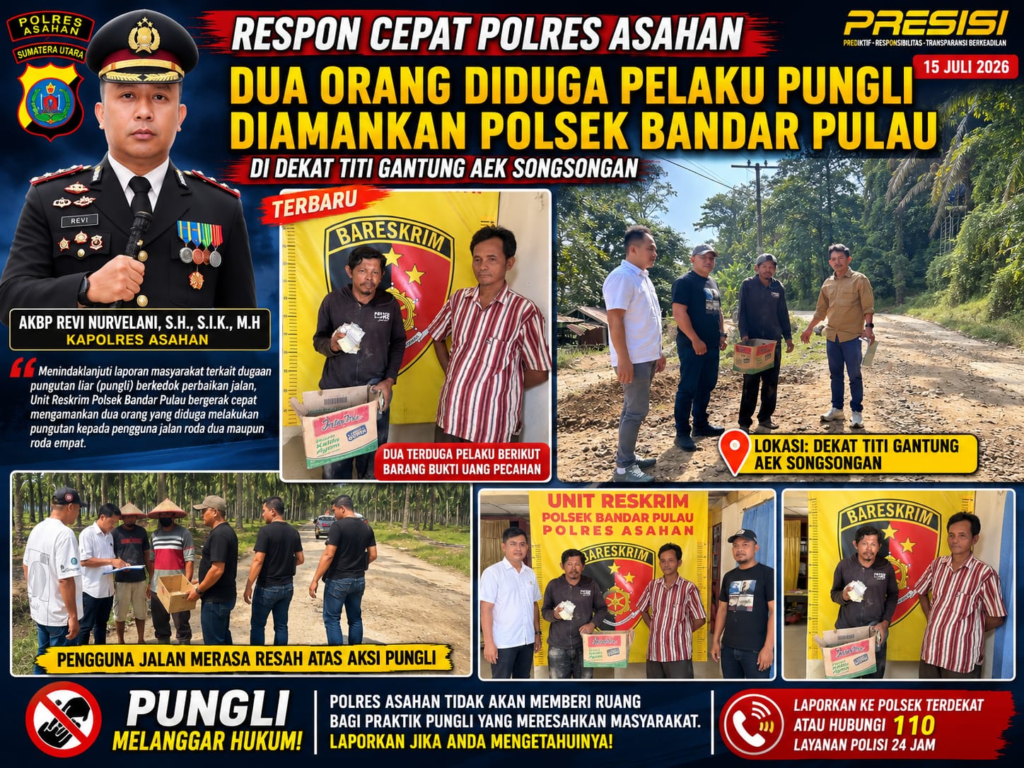Polsek Bandar Pulau Asahan Amankan 2 Orang Pelaku Pungli Yang Berkedok Perbaikan Jalan