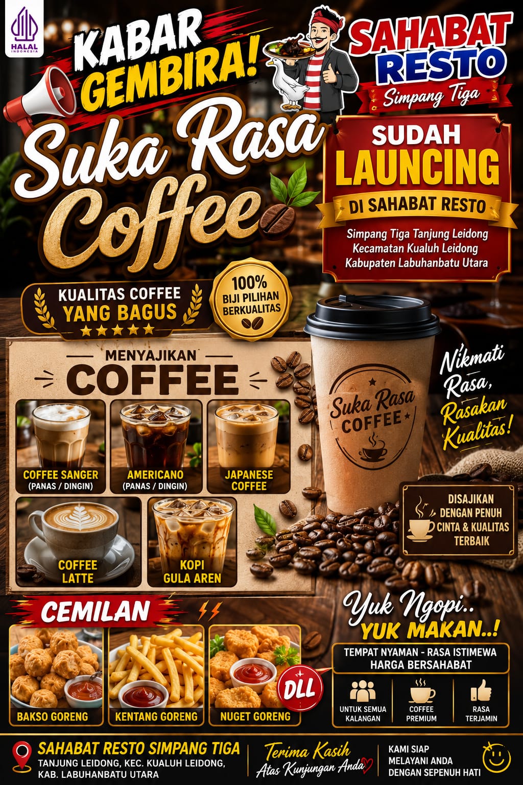Suka Rasa Coffee Resmi Hadir di Sahabat Resto Simpang Tiga Tanjung Leidong