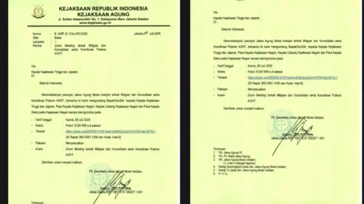 Pasca Grebek Kafe, Beredar Surat Jamintel Kejagung Kirim Kode AGHT