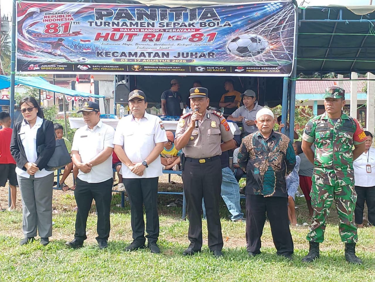 Kapolsek Juhar Bersama Forkopimcam Hadiri Pembukaan Turnamen Sepak Bola HUT RI Ke-81 