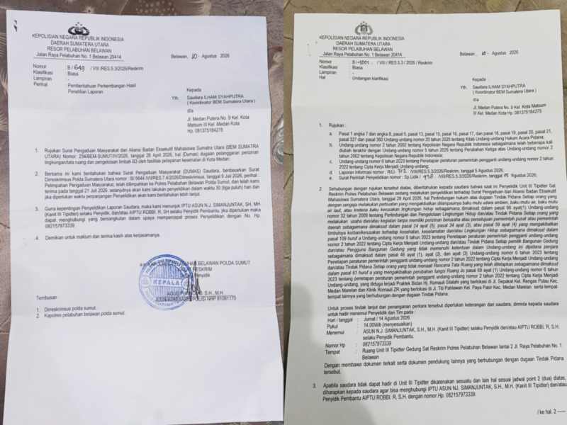 BEM Sumut Kembali Pertanyakan Penanganan Dumas Klinik Romauli ZR di Polres Belawan