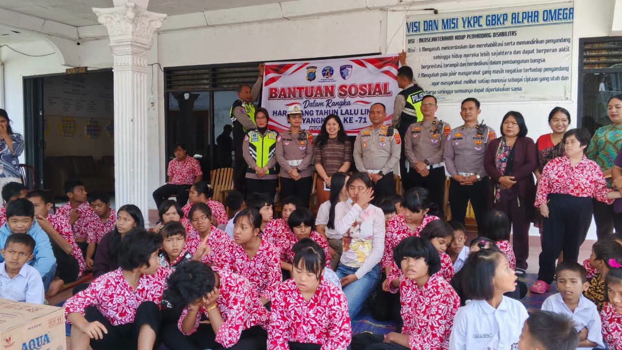HUT Ke-71 Lalu Lintas Bhayangkara, Satlantas Polres Karo Berbagi di YKPD GBKP Alpha Omega