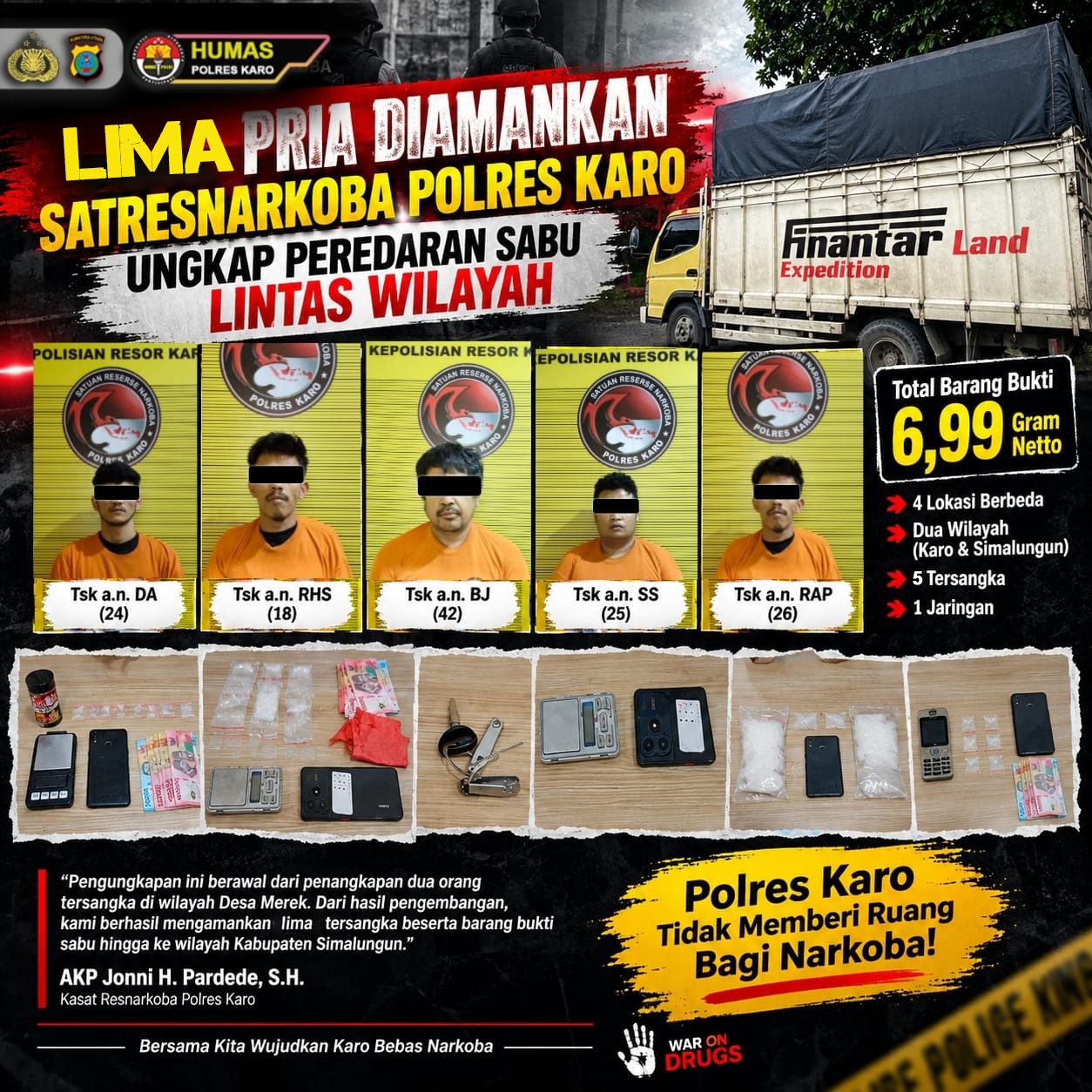 Satresnarkoba Polres Karo Ungkap Peredaran Sabu Lintas Wilayah