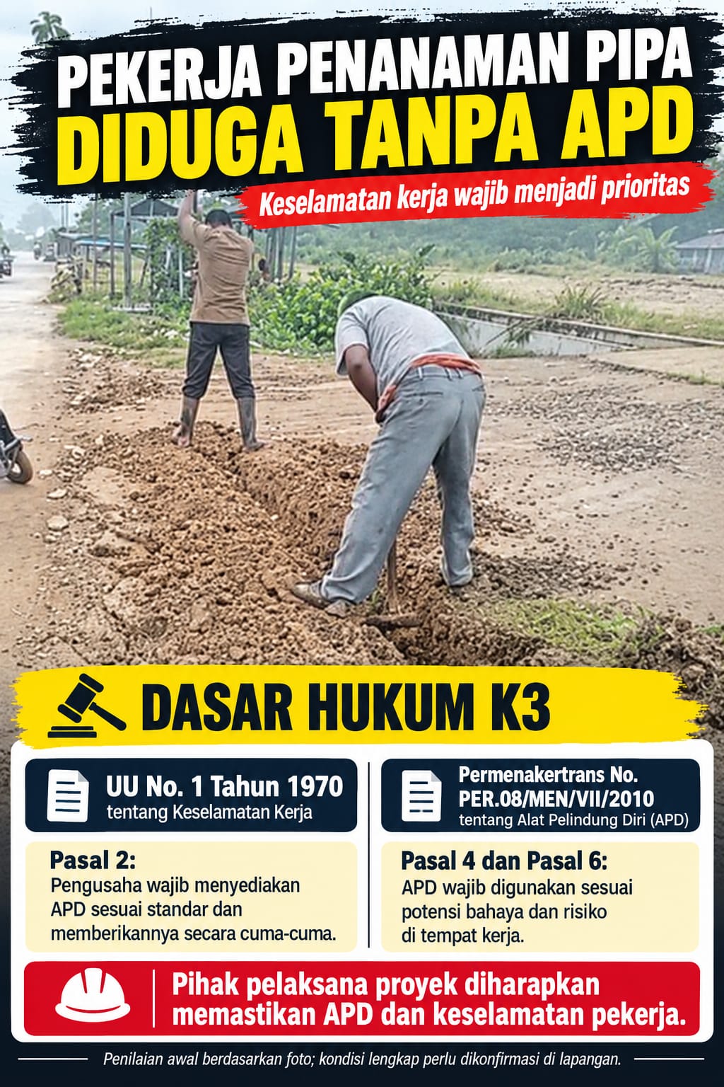 Plang Proyek Tak Terlihat, Pekerja Tanpa APD Disorot, Kabid Cipta Karya PUTR Labura Buka Suara