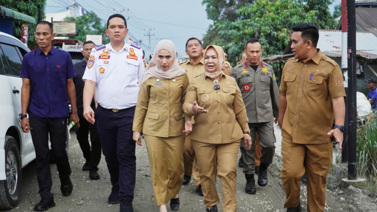 Plt Bupati Tiorita Tinjau Perbaikan Jalan Secanggang