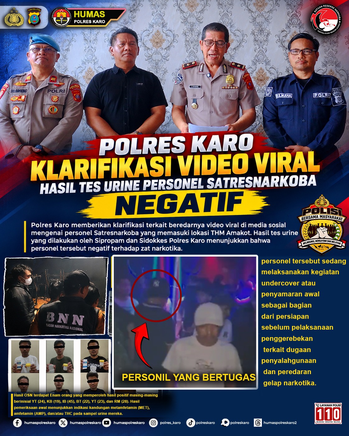 Polres Karo Klarifikasi Video Viral, Hasil Tes Urine Personel Satres Narkoba Negatif